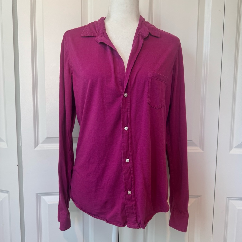 100% Supima Cotton Frank & Eileen Vibrant Pink Purple Long Sleeve Button Top